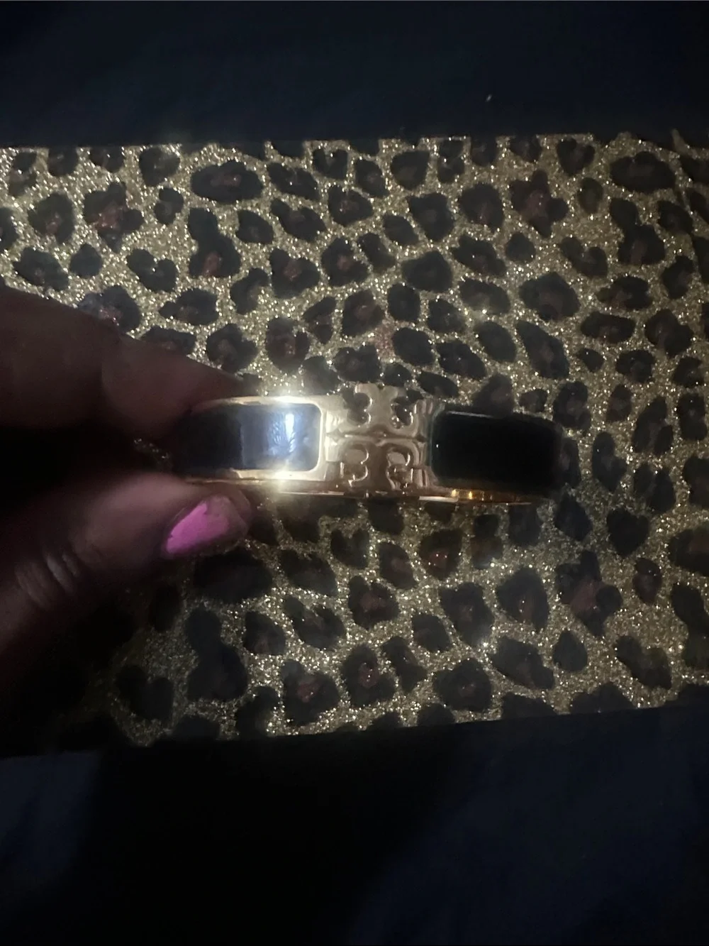 Tory Burch Gold-Tone Bracelet with Black Enamel Accents